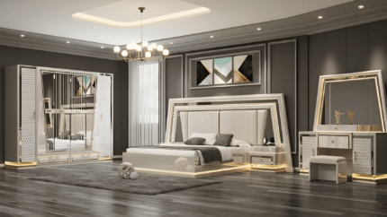 Luxury Wooden Driftwood Bedroom Set with Bed, Wardrobe & Nightstands